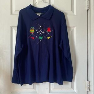 Navy blue long sleeve golf putt putt sweater cute XL vintage vtg collared neck